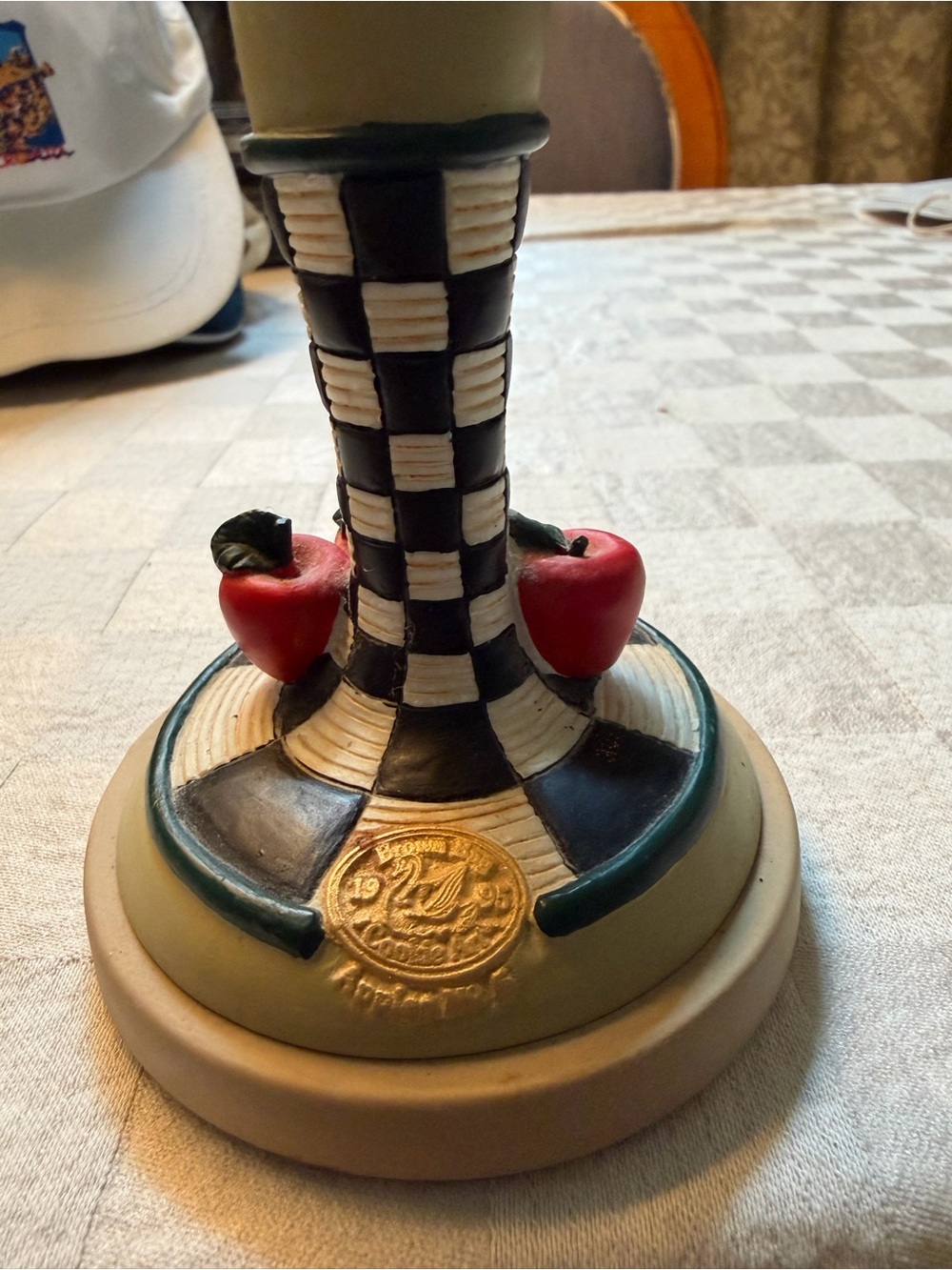 Vintage Checkerboard Cookie press with Red Apple Accents